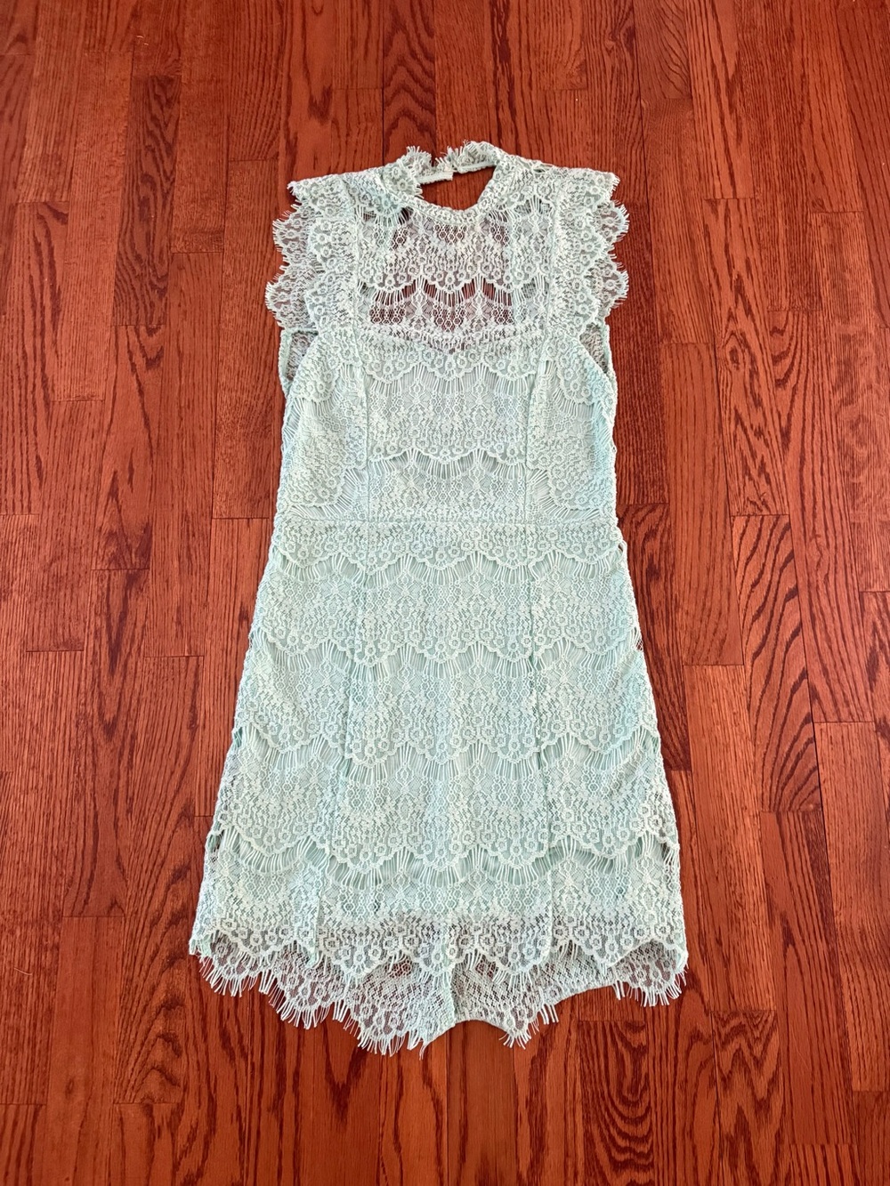 Scalloped Lace High-Neck Mini Dress - Mint
